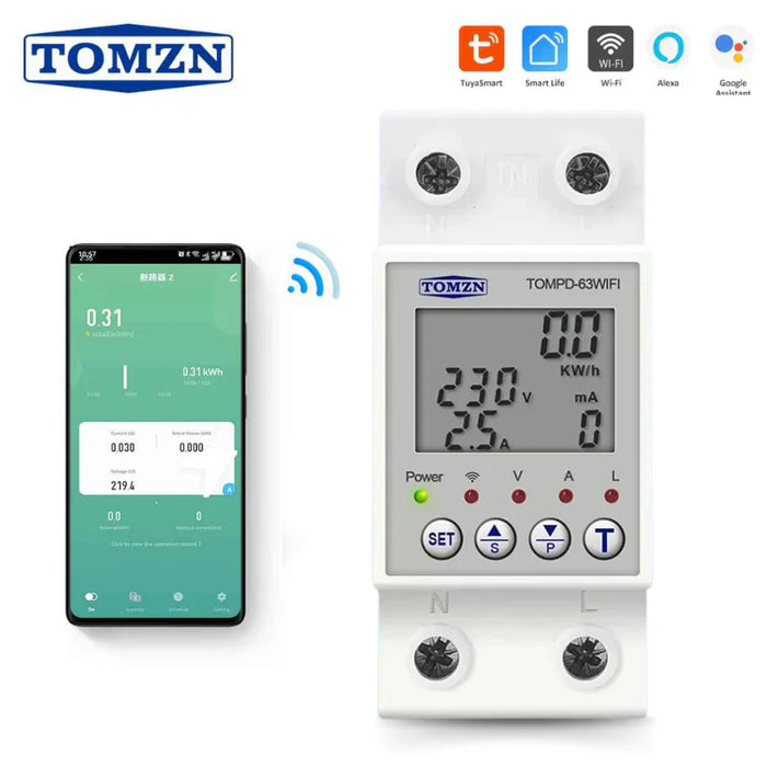 Tomzn TOMPD-63 WIFI Protector with voltage current and leakage protection Mini 6in1