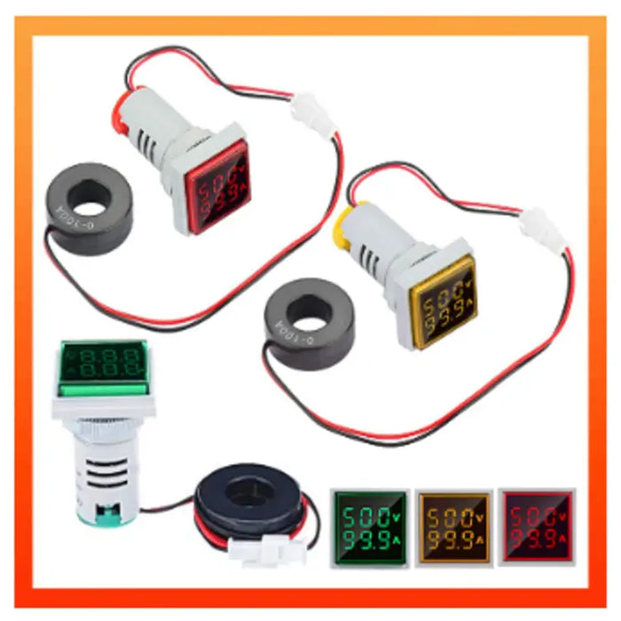 LED Indicator 2 IN 1 Square 22mm Amp/Volt