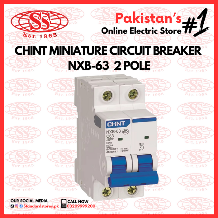 CHINT Miniature Circuit Breaker  NXB-63  2 Pole,  standard store, standard electric co.