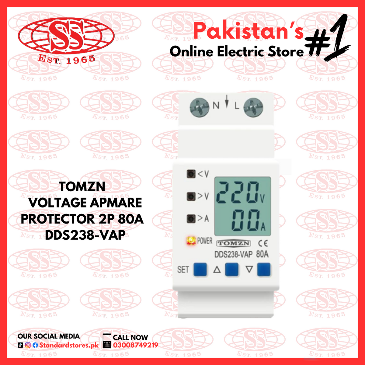 TOMZN Voltage Ampere Protector 2P 80A DDS238-VAP Standard Electric Co. TOMZN Voltage Ampere Protector 2P 80A DDS238-VAP Standard Electric Co.