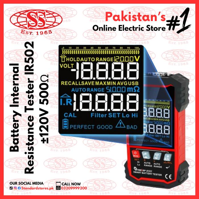 Battey Tester Solar TOOLTOP Battery Internal Resistance Tester, 4 Wire Kelvin Test, Lead Acid Lithium Nickel Cadmium Battery Tool, IR502 ±120V 500Ω