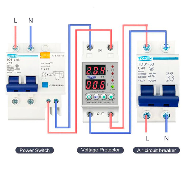 TOMZN Ampere Volt Protector 2P 63A TOVPD1-60-EC