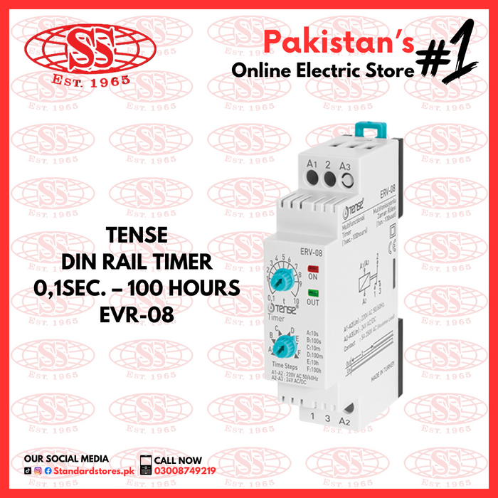 Tense Din Rail Timer (0.1 Sec-100 Hrs) EVR-08