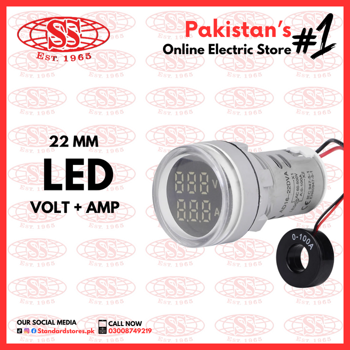 LED Indicator 2 IN 1 Round 22mm Amp/Volt