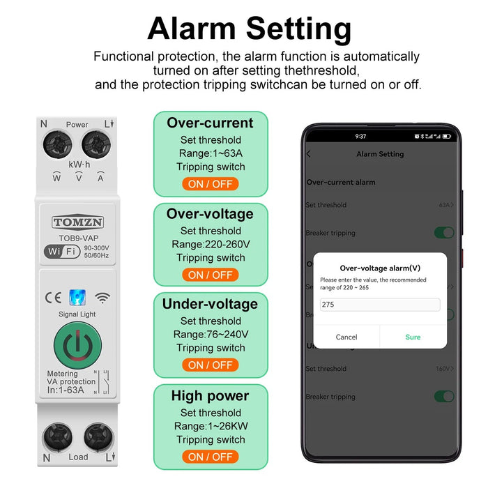 TOB9-VAP Tomzn Wifi Smart Energy Switch 63AMP Standard Electric Co. TOB9-VAP Tomzn Wifi Smart Energy Switch 63AMP Standard Electric Co.