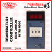 Temperature controller with brand logo and text on a red and white background