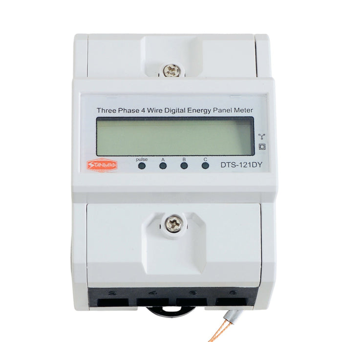 Three-phase digital energy panel meter on a white background