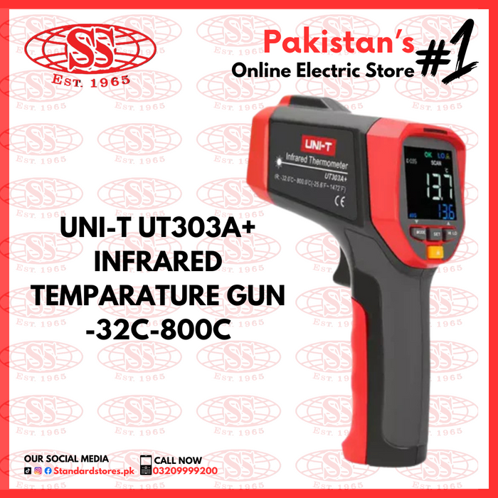 Infrared Temperature Gun UNI-T UT303A+, standard stores, standard electric co.