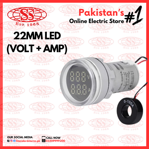 LED Indicator 2 IN 1 Round 22mm Amp/Volt, standard stores, standard electric co.