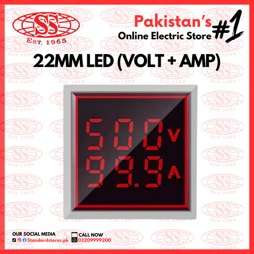LED Indicator 2 IN 1 Square 22mm Amp/Volt, standard stores, standard electric co.