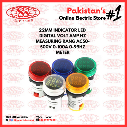LED Indicator 3 IN 1 Round 22mm Amp/Volt/Hz, standard stores, standard electric co.