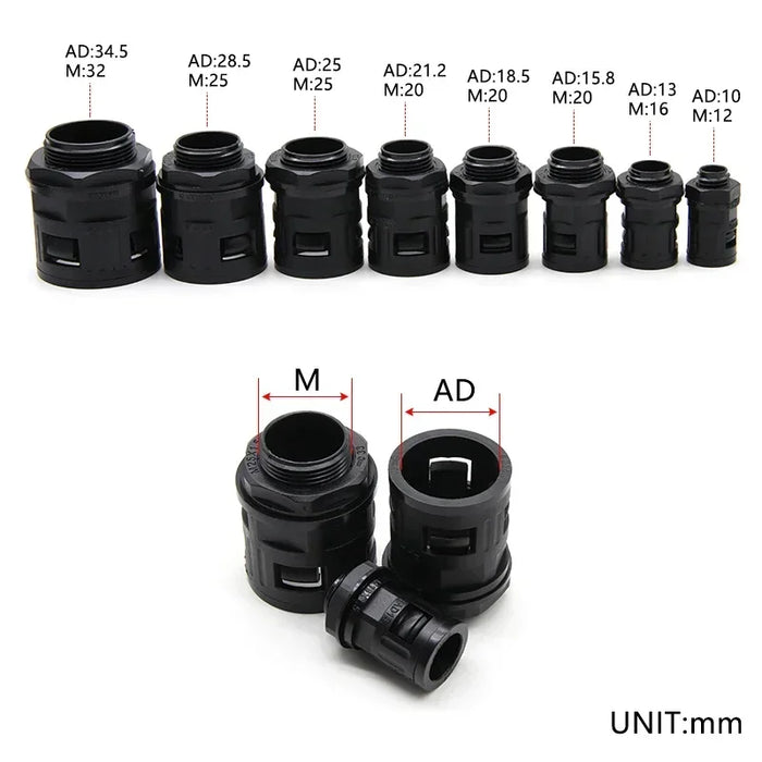 Conduit Pvc Pipe Gland for Joining Corrugated Pipes Nylon Joint AD10 AD13 AD15.8 AD18.5 AD21.2 AD25 AD28.5 AD34.5 PP Bellows End Fittings Pipe Connectors