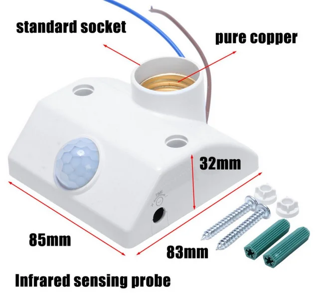 SIC AC110-240V White PIR Automatic Human Body Infrared IR Sensor Lamp Holder E27 LED Bulb Detector Up to 100W Rated load Wall Pavement/Mounted Switch for Garden Home Workplace Warehouse Factory for safety and security, standard stores, standard electric co.