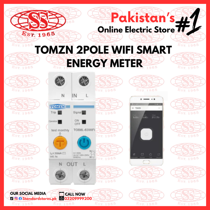 TOMZN 2P TOB8L-63WIFI Smart Breaker, standard stores, standard electric co.