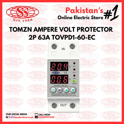 TOMZN Ampere Volt Protector 2P 63A TOVPD1-60-EC, standard stores, standard electric co.