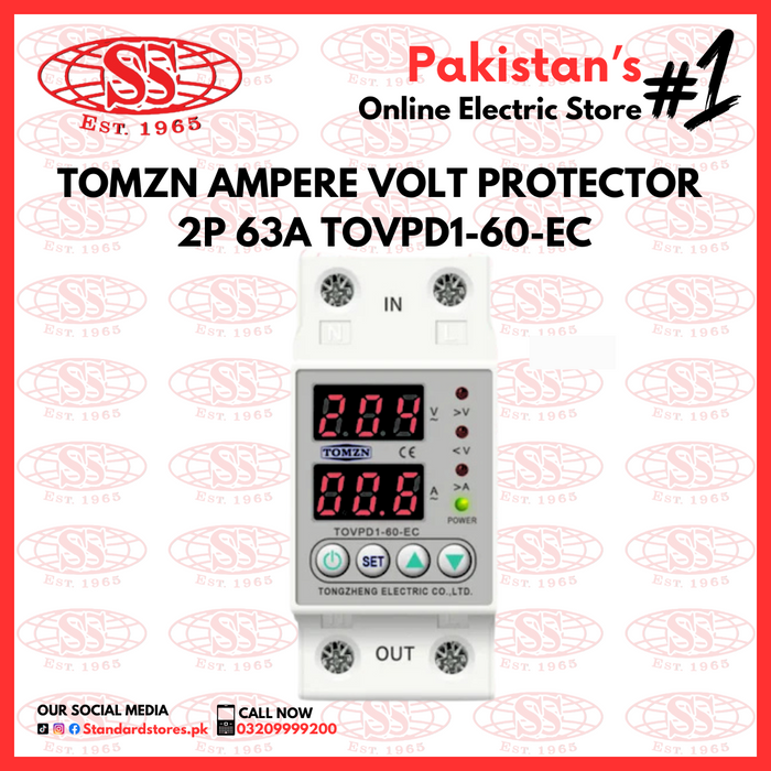 TOMZN Ampere Volt Protector 2P 63A TOVPD1-60-EC, standard stores, standard electric co.