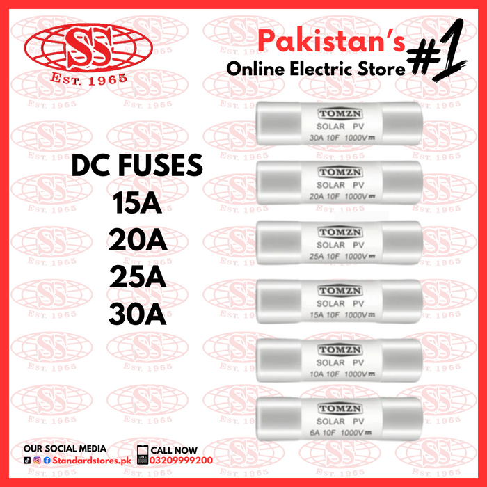 TOMZN DC FUSES 15A / 20A / 25A / 30A, standard stores, standard electric co.