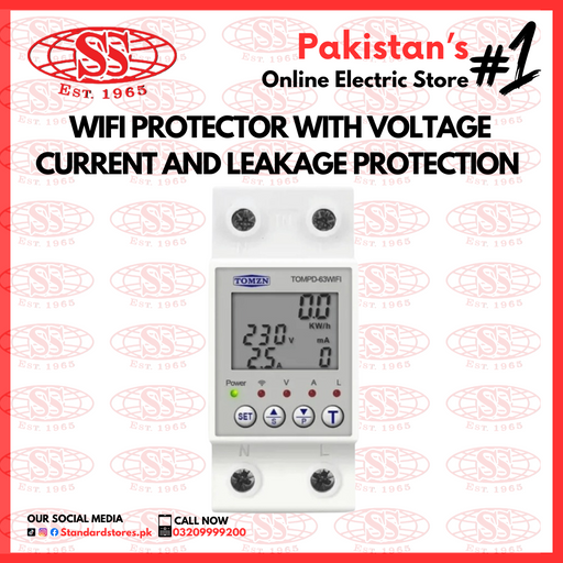 Tomzn TOMPD-63 WIFI Protector with voltage current and leakage protection Mini 10in1, standard stores, standard electric co.