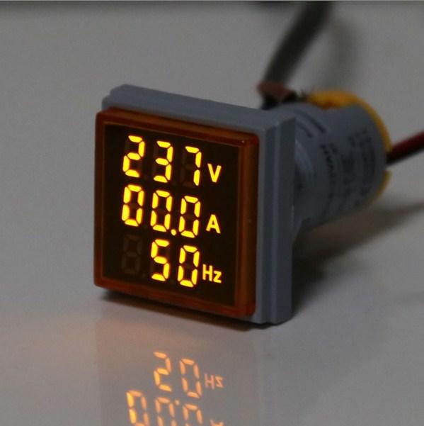 LED Indicator 3 IN 1 Square 22mm Amp/Volt/Hz