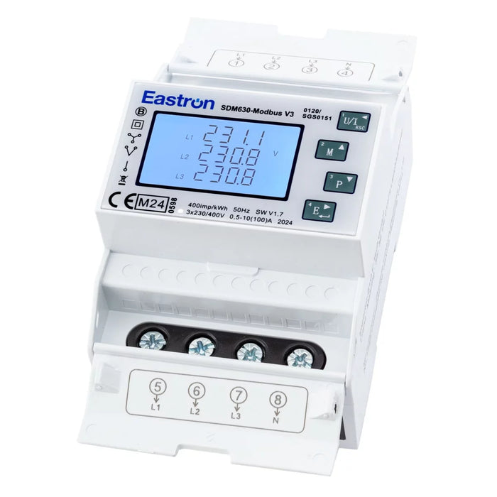 Eastron digital meter with display on a white background