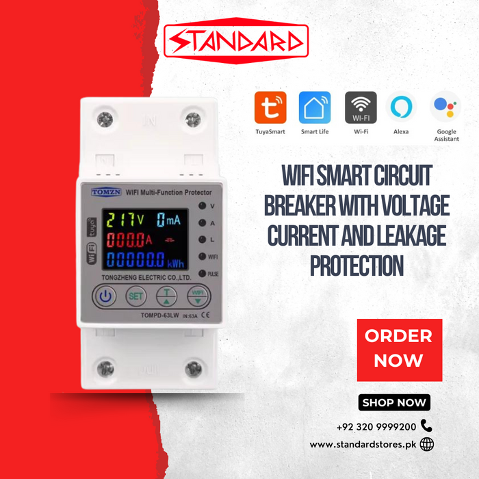 TOMZN All in 1 63A WIFI Smart Circuit Breaker with voltage current and leakage protection. Tomzn 10in1 Smart Protector